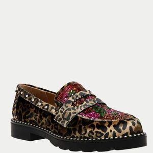Betsey Johnson, Darian Leopard Print Embellished Loafers